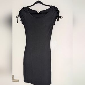 Garage Black Mini Stretch Dress with Tie Sleeves Size S
